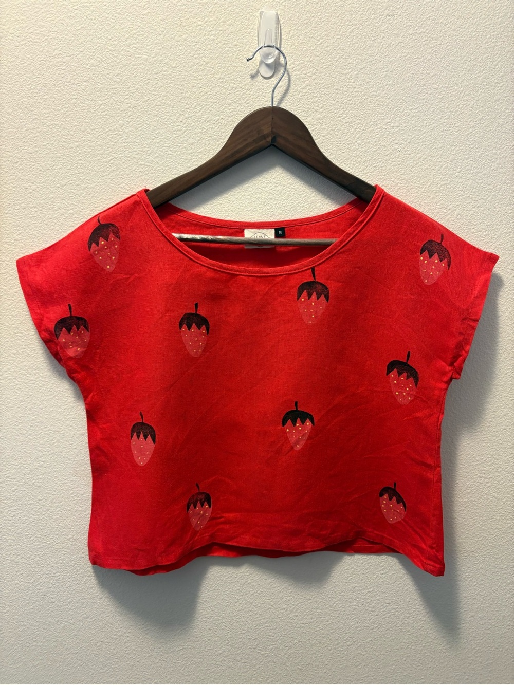Jenny Lemons Red Strawberry Print Women's Crop Top